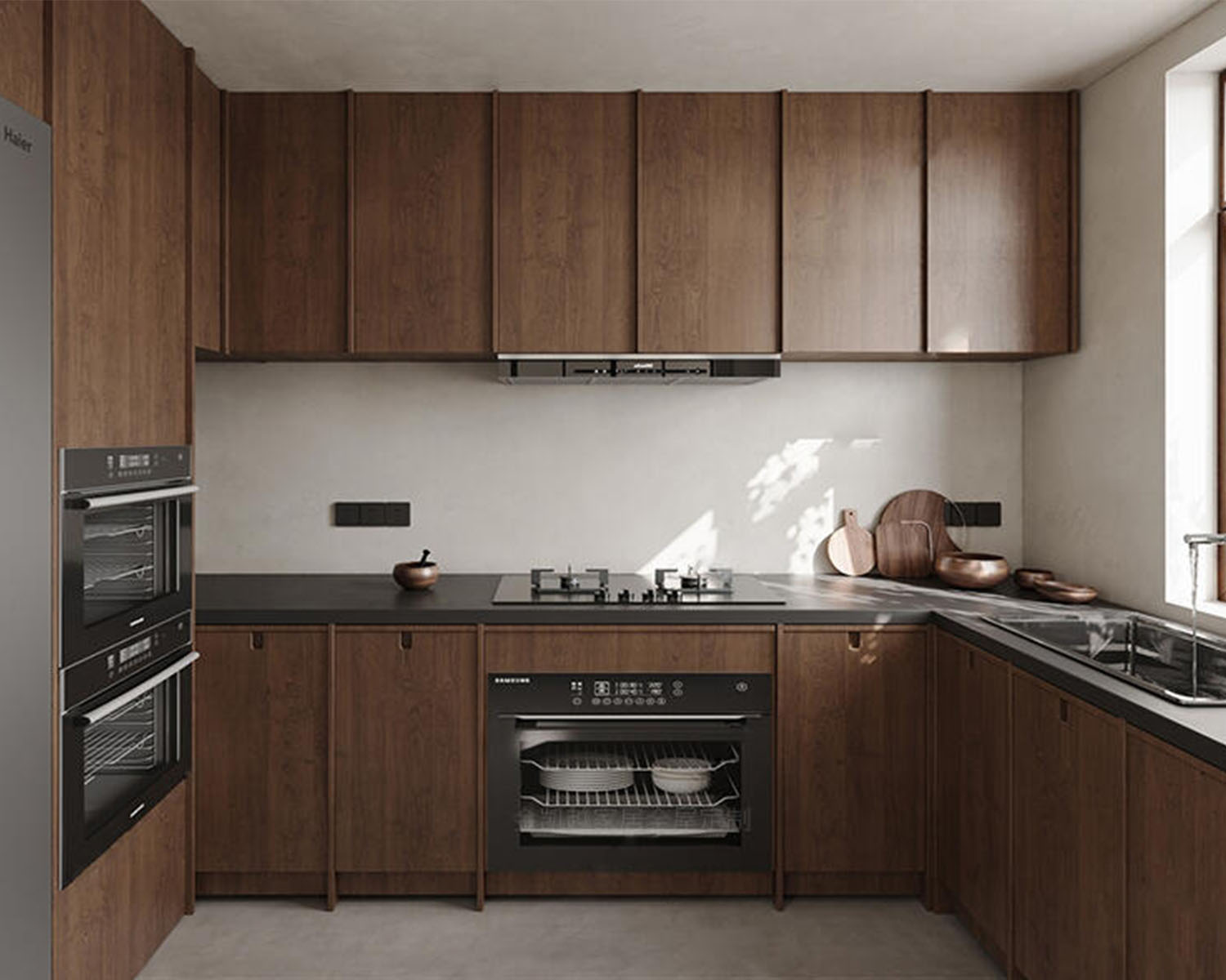 Armoires de cuisine en noyer foncé