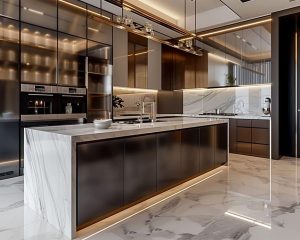 Стеклянные кухонные шкафы для виллы