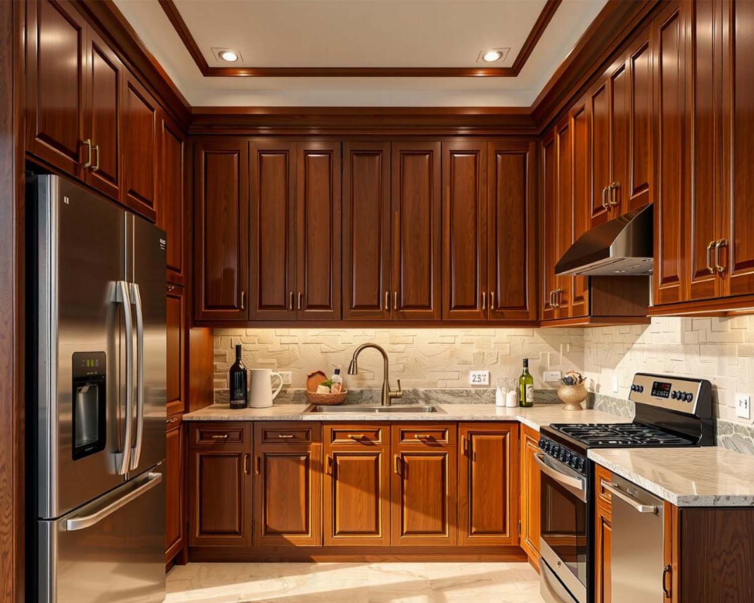 Armoires de cuisine en bois massif pour villa