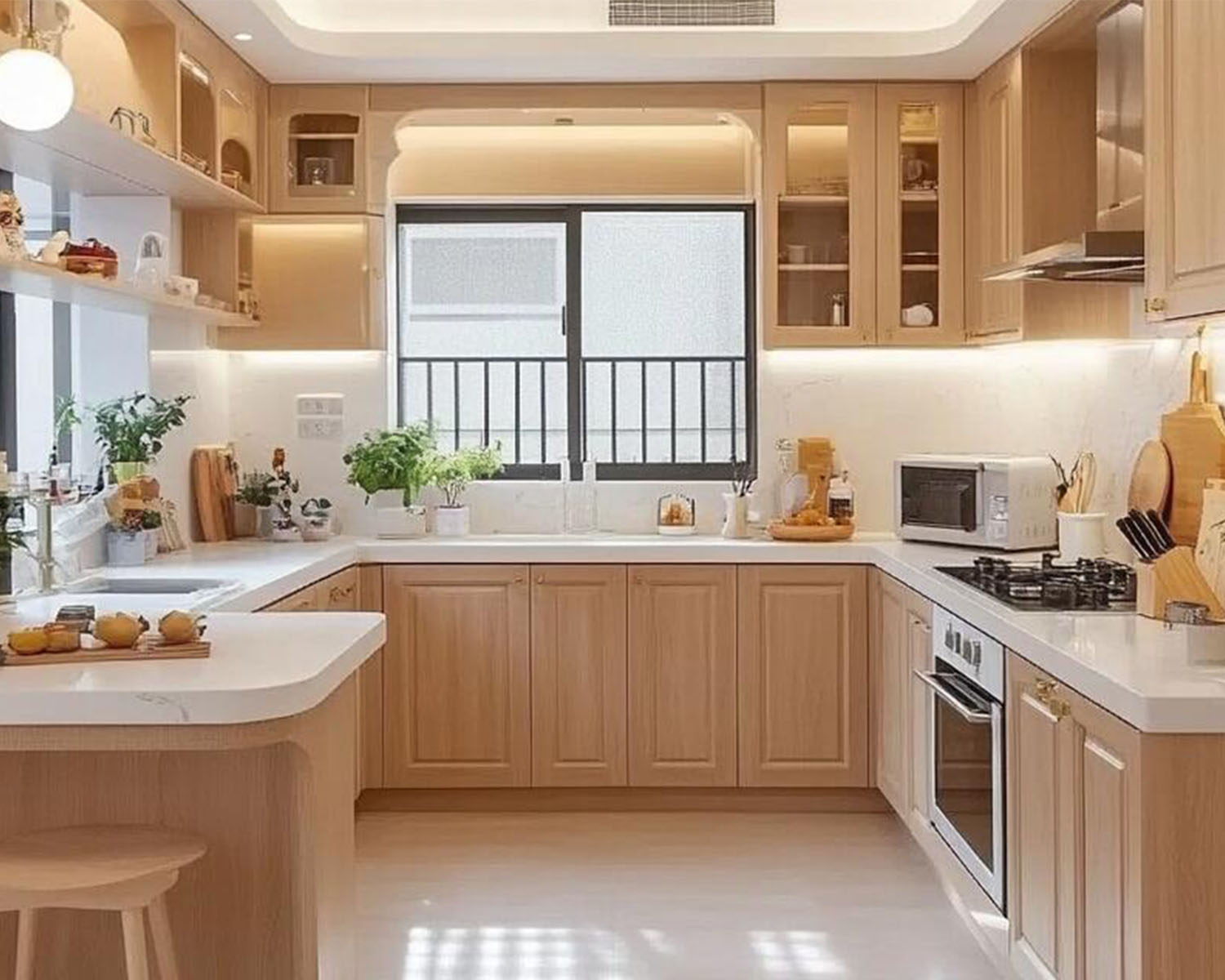 Armoires de cuisine en bois massif pour appartements