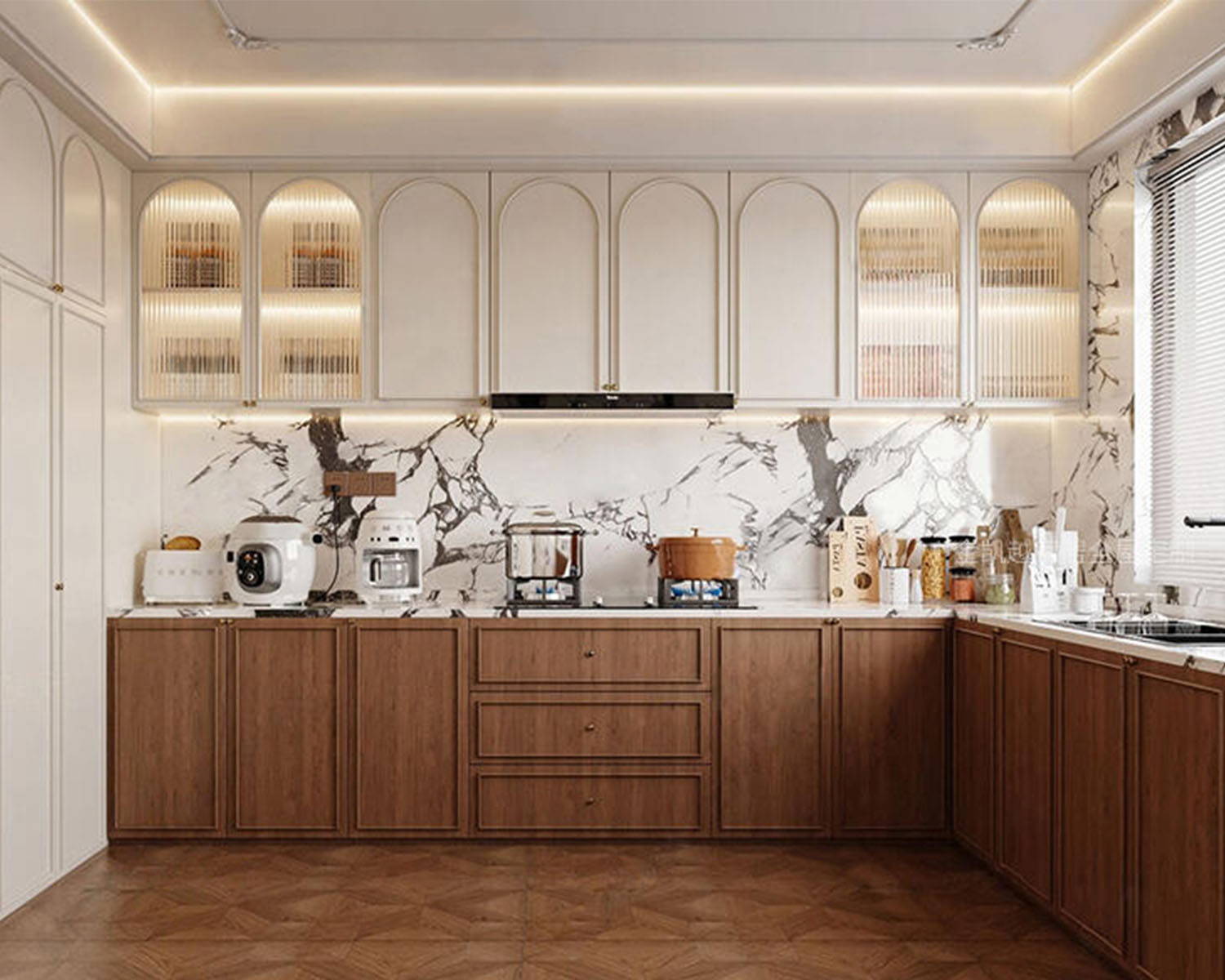 Armoires de cuisine en noyer pour villa