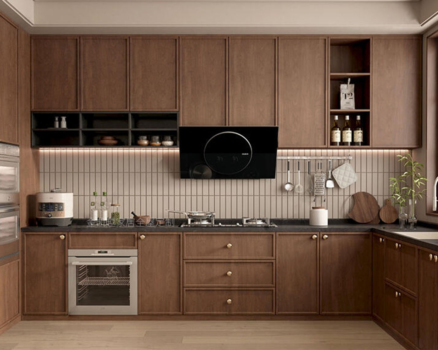 Armoires de cuisine en noix pour les appartements
