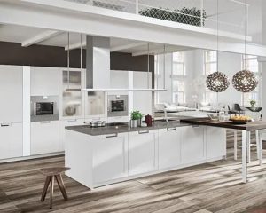 Белые акриловые кухонные шкафы