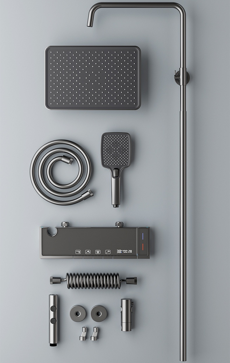 Modern PVD In-Wall LED Shower System – Air-Injection Rainfall Set with Digital Display